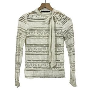 Zara Trafaluc Ruffle & Lace Long Sleeve Top - Ivory - XS